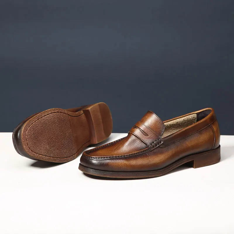 Genuine Leather Mens Loafers Handmade British Style Wedding Party Casual Dress Shoes Summer Autumn Footwear for Men