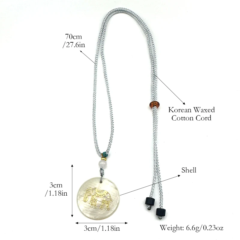 بوهيميا الطبيعية قذيفة الفيل قلادة قلادة للنساء الرجال الذهب اللون مشمع القطن حبل سلسلة تميمة مجوهرات بأشكال حيوانات هدية #6