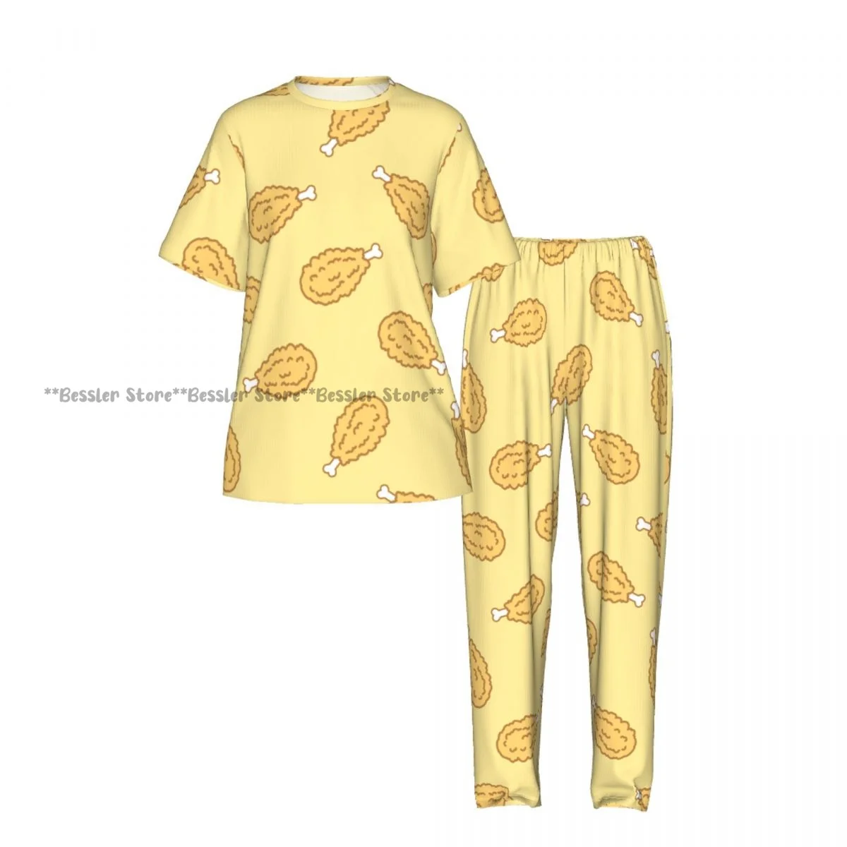 Women Pajama Sets Lounge Sleepwear Crispy Fried Chicken Pattern Short Sleeve Nightwear view 2