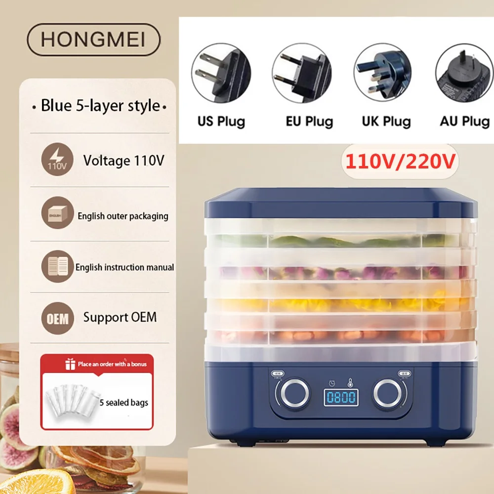 5 Layer Smart Electric Food Dryer 110V 220V Fruit Vegetable Dehydrator Machine for Dry Beef Jerky Meat Fish Tea 식품건조기 음식짤순 건조기시트