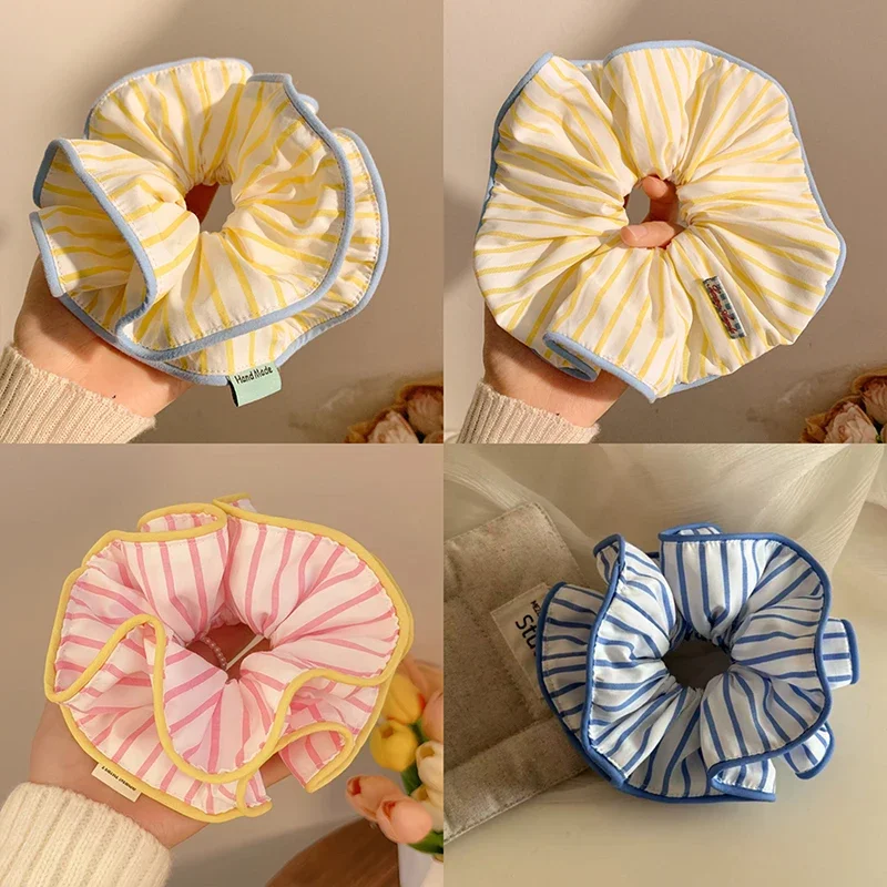 

Korean Striped Large Intestine Scrunchie Hair Tie For Women Girls Sweet Hair Ornament Elastic Hair Band Fashion Hair Accessories