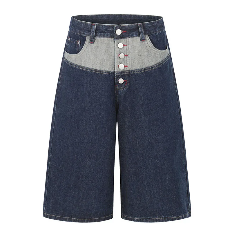 

Vintage Color Block Patchwork Jeans Shorts Streetwear Harakuju Casual Denim Shorts For Male