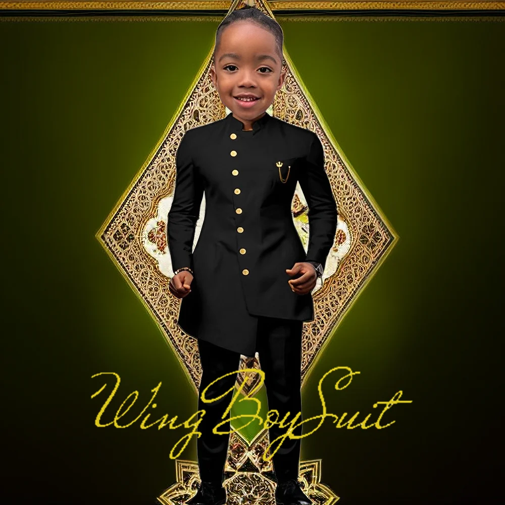 African Style Boys Wedding Tuxedo 2-piece Set Kids Suit Long Jacket Pants Single Breasted 2-16 Years Old Custom Suit Child