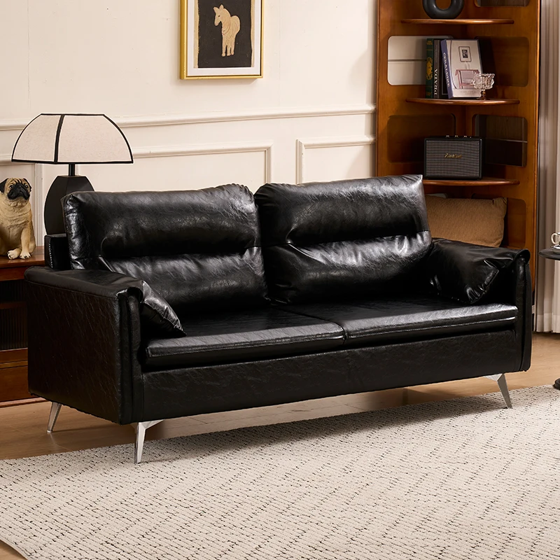 American retro black oil wax leather art sofa small apartment living room apartment clothing store removable and washable double