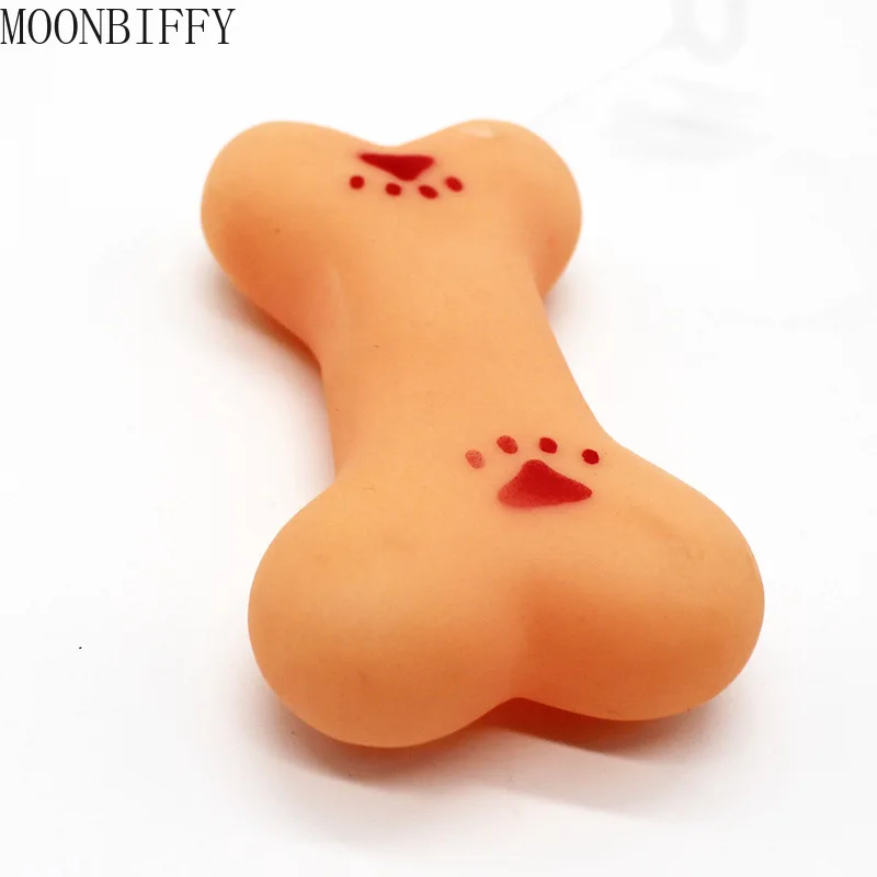 1Pcs Mini Lovely Pet Dog Puppy Cat Chewing Chew Soft Small Rubber Bone Squeaker Squeaky Sound Play Toy Orange  dogs accessoires