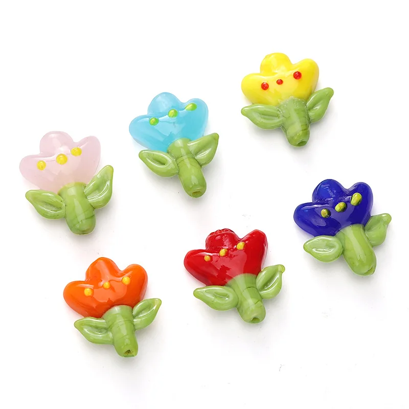 5pcs 22x18mm Handmade Lampwork Tulip Flower Beads For Jewelry Making Accessories Murano Glass Bead DIY Bracelet Necklace Earring