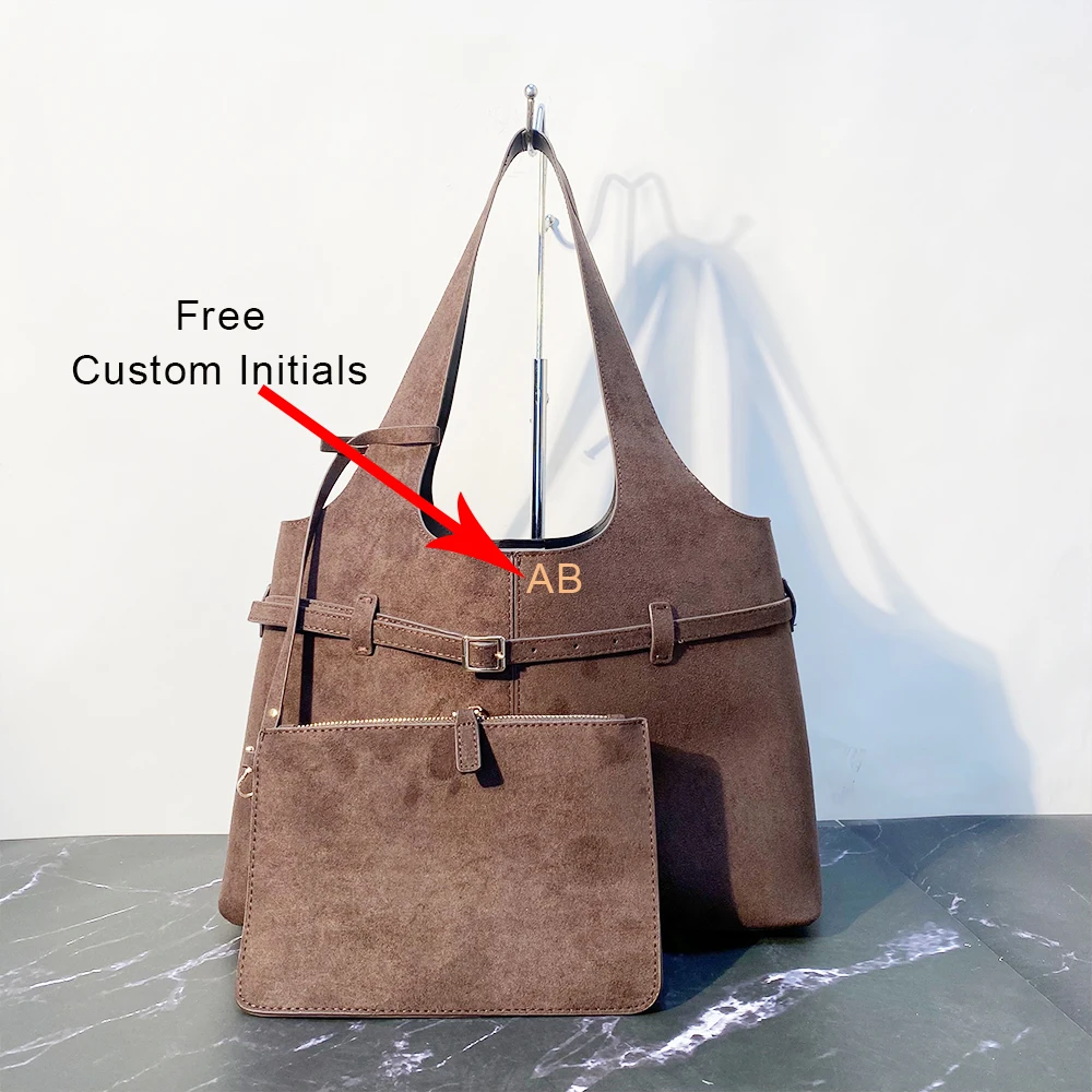 

Luxury Large Capacity Frosted PU Leather Tote Bag Women's Custom Monogram Initials Brand Single Shoulder Bag And Wallet Handbag