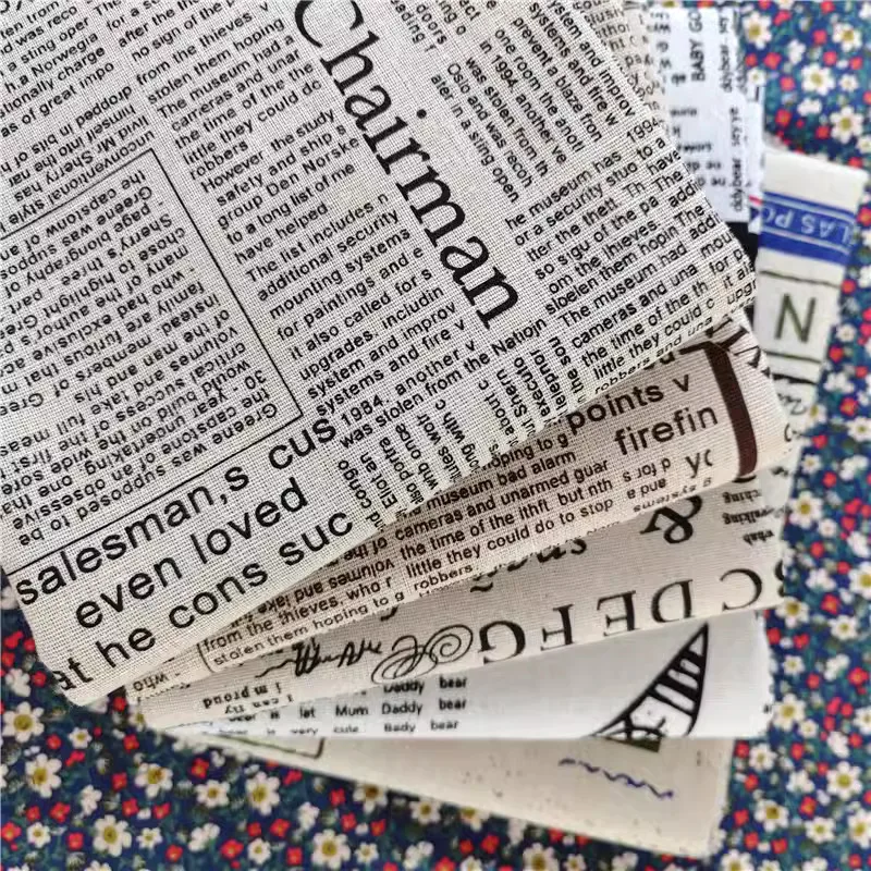 2015 New Print English Newspaper vintage fabric linen Fabrics For Tablecloths Cushion Pillow Linen Fabric 150*50cm