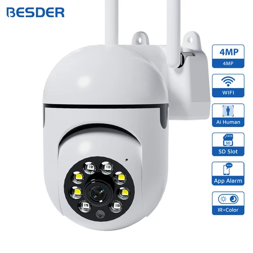 BESDER-cámara PTZ de vigilancia de seguridad inalámbrica de 4MP, Wifi, cámara IP de 3MP para exteriores, seguimiento humano, Audio bidireccional, Color nocturno, iCSee