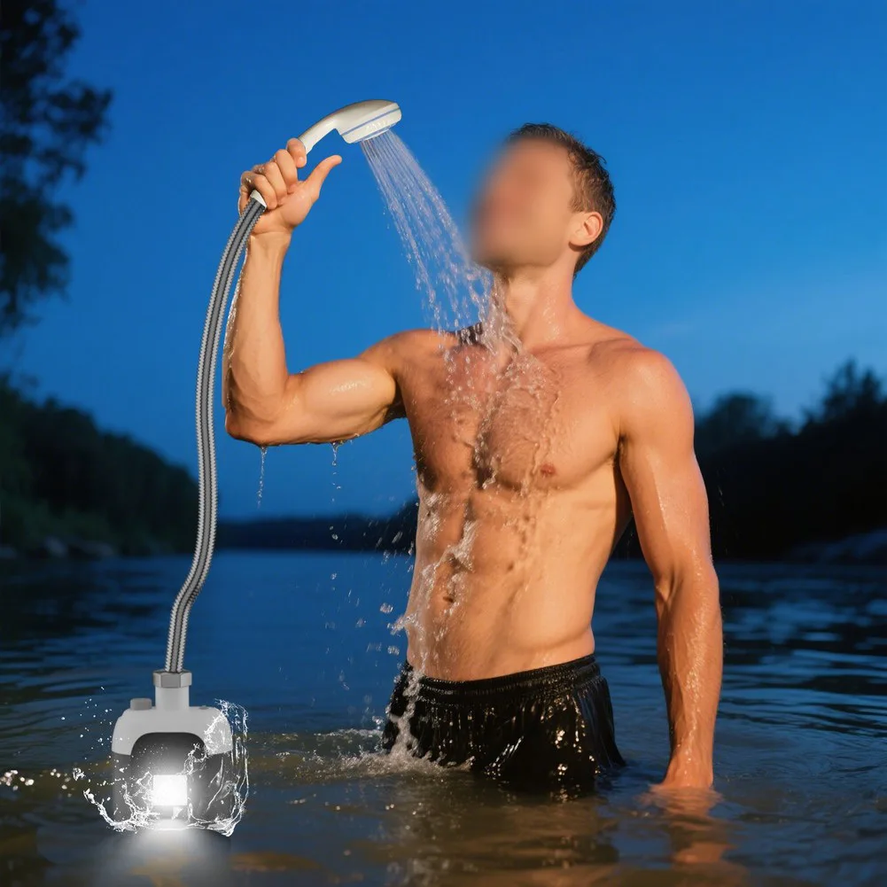 

Electric Portable Camping Shower with Waterproof Design and LED Camping Light for Hiking Backpacking and Outdoor Activities