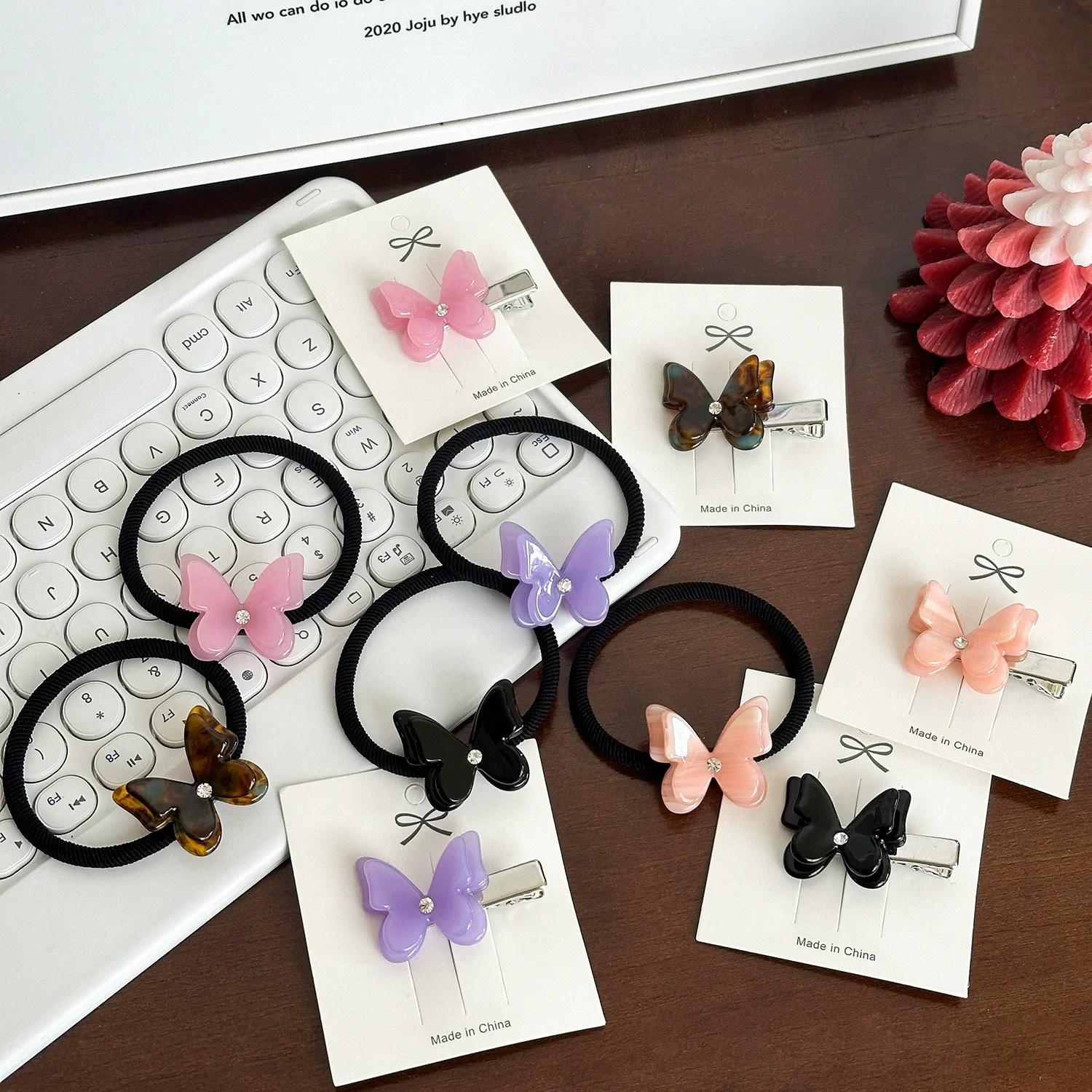 Fashion Dazzling Colorful Three-dimensional Bowknot Rhinestones Duckbill Clip For Sweet Girls Cute Acetate Elastic Hair Rope