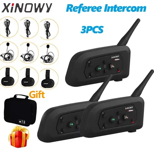 XiNOWy-intercomunicador V4C PRO 3 para árbitro de fútbol, auriculares con Bluetooth, 1200m, dúplex completo, interfono para Conferencia de Fútbol, 3 piezas
