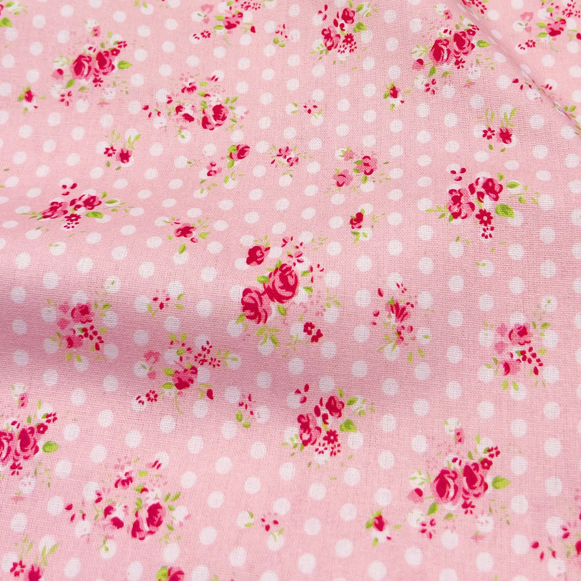 Pink polka dot rose 100% Cotton Fabric for Kids Clothes mask Home Textile Sewing Quilting DIY Needlework Material