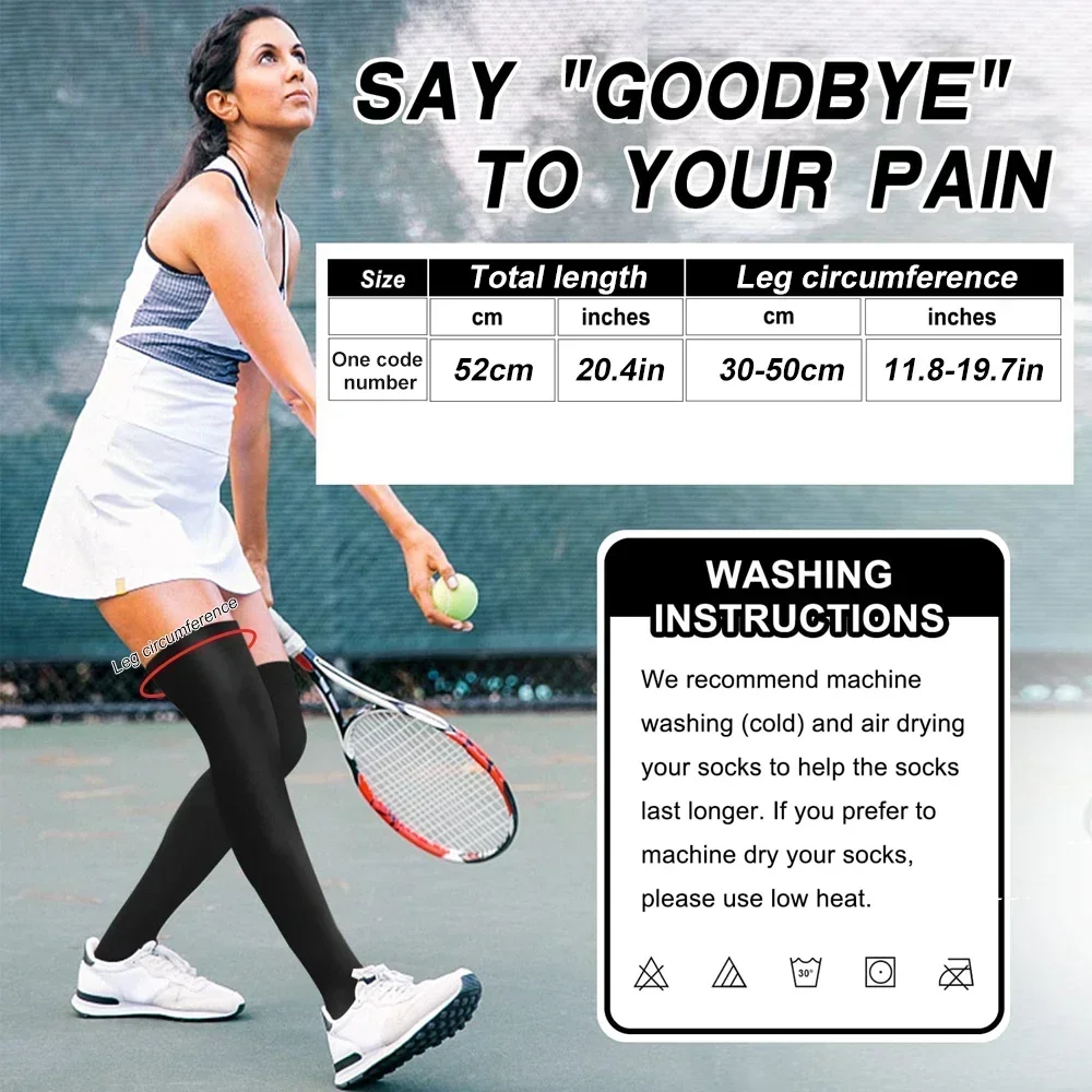 1Pair Compression Stockings for Women & Men, Elastic Thigh High Stockings for Running, Cycling, Athletic, Travel, Nursing