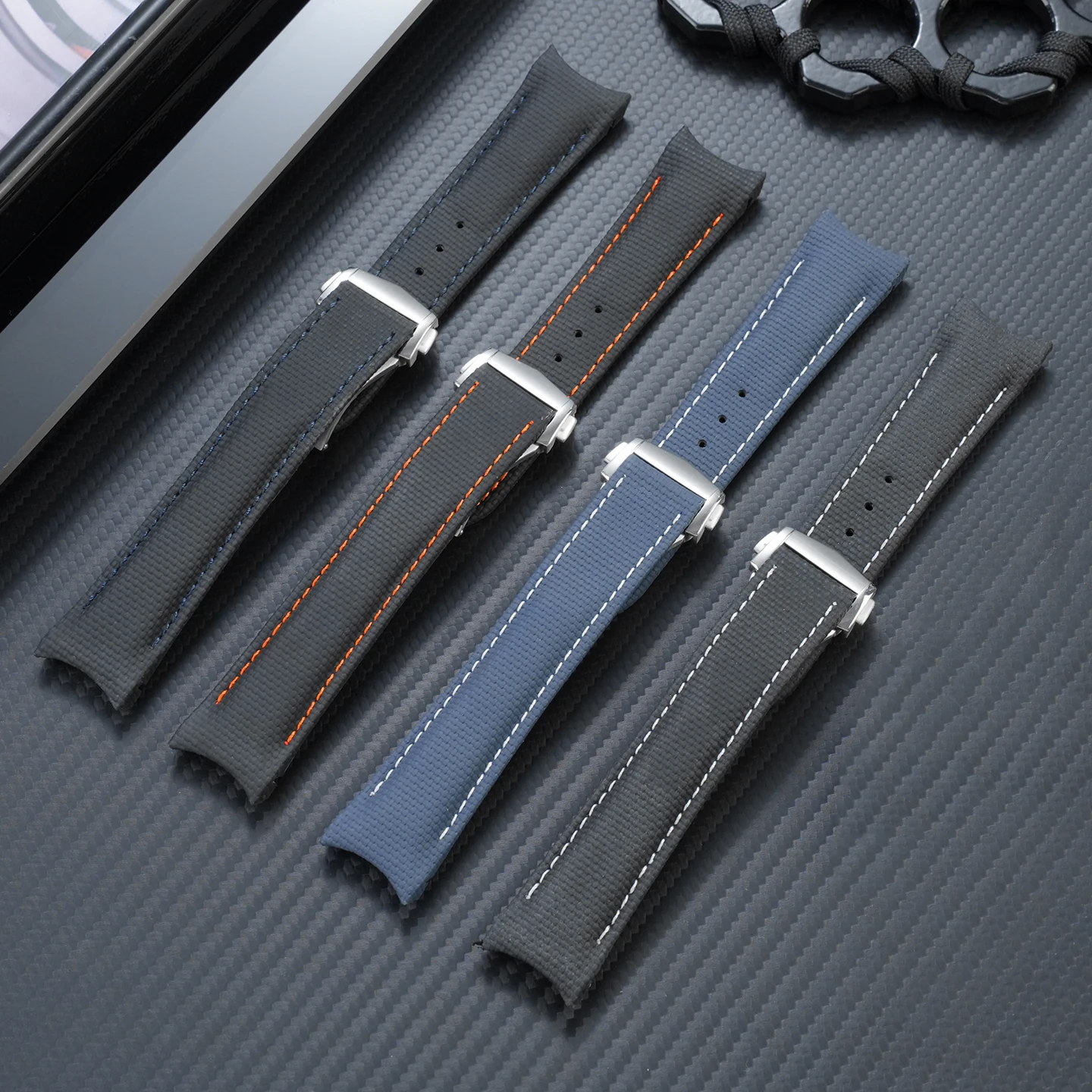 21mm FKM Watchband for Omega Planet Ocean 600 Quarter Orange watch strap Fluoroelastomer + cowhide wristband Folding Buckle