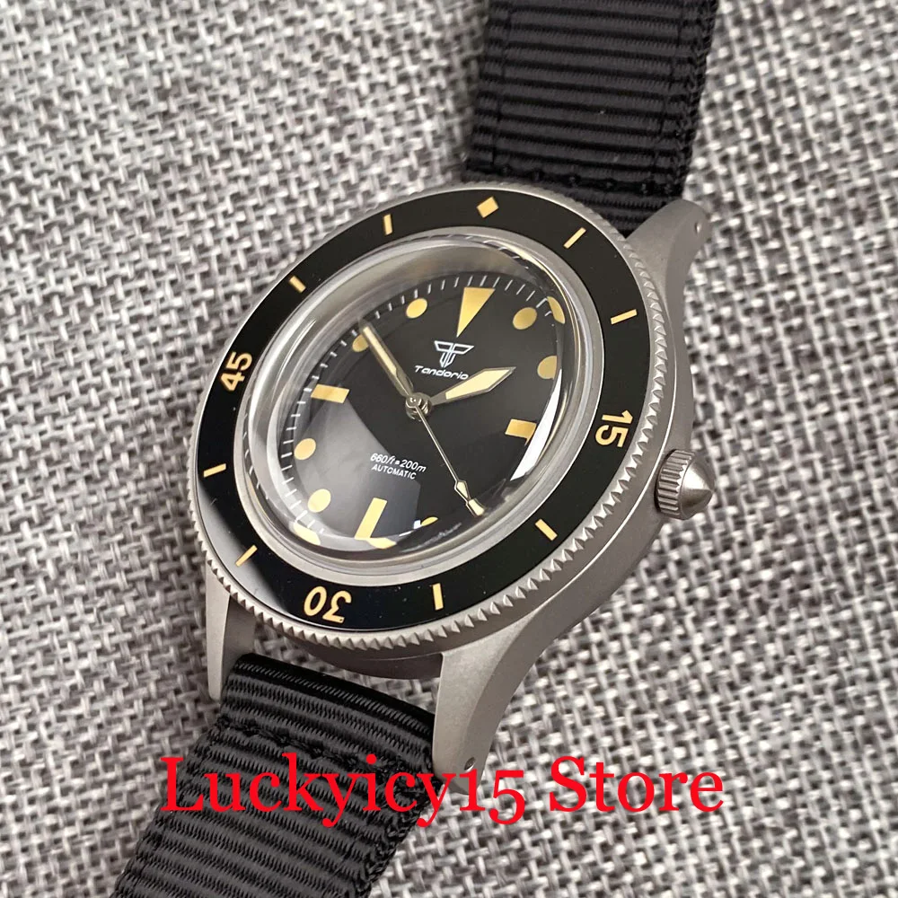 Retro Watch Vintage 50-Fathoms Tandorio 20ATM 40MM Automatic NH35 PT5000 Movement Men Watch Black Dial Lume Dome Sapphire Glass