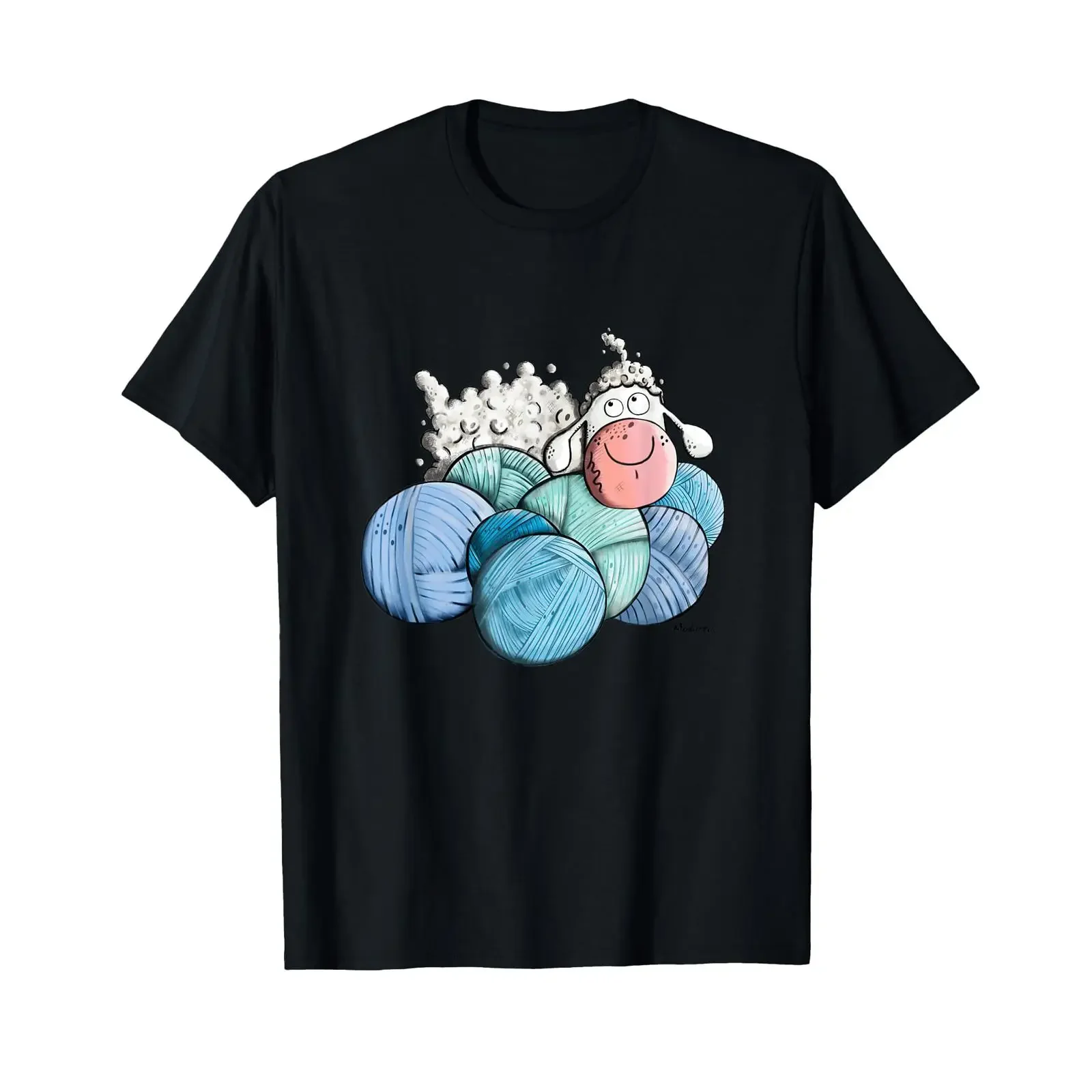 Sheep on Wool 7 I Ball Comic Knitting Fun T Shirt vintage Washed Stylish Slightly Casual designer clothes homme
