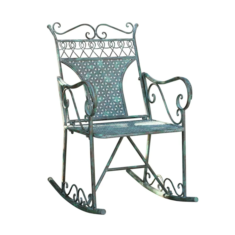 

European wrought iron garden table and chairs outdoor backrest rocking chair terrace balcony leisure chair