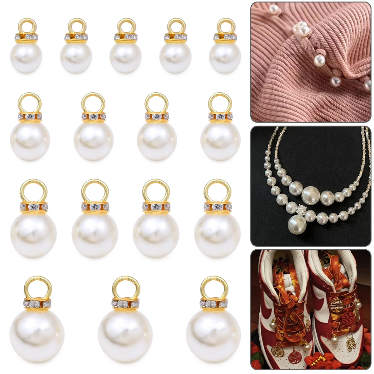 

10pcs 8/10/12/14MM Inlaid Rhinestone Imitation Pearl Beads Pendant Accessories for Necklace Earring Bracelet DIY Jewelry Making