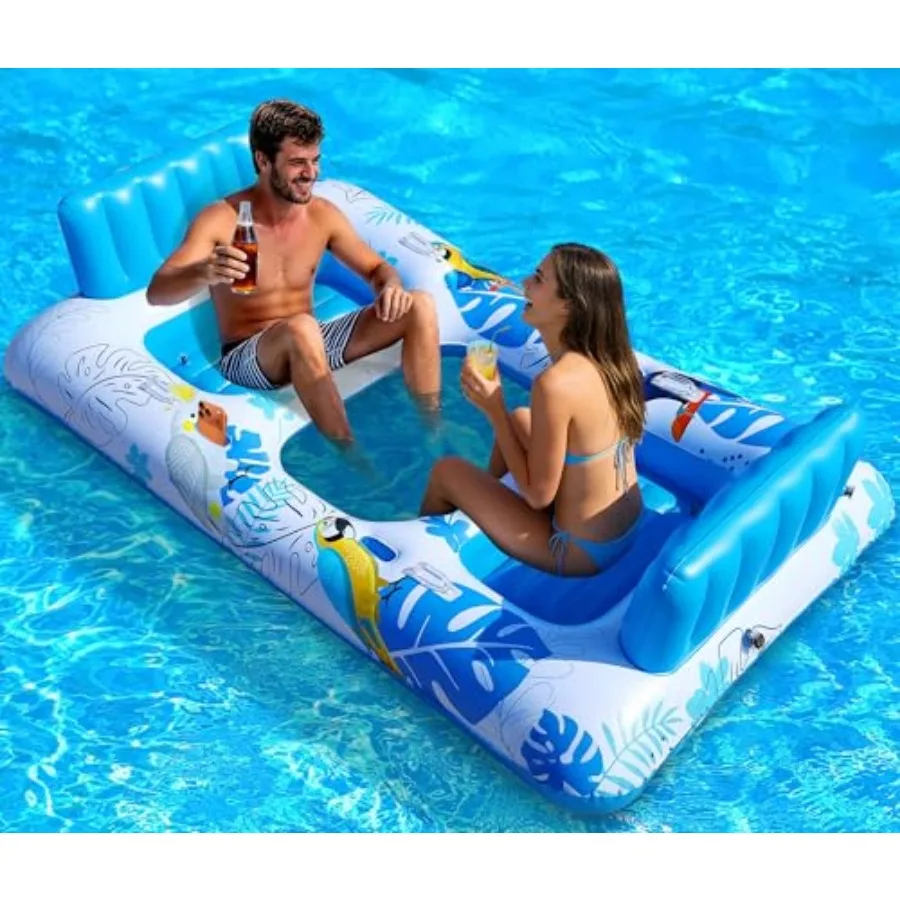

2 Person Inflatable Pool Float Adult87" x 44" Extra Large Inflatable Tanning Pool Lounger Float with Cup and Phone Holders Pool