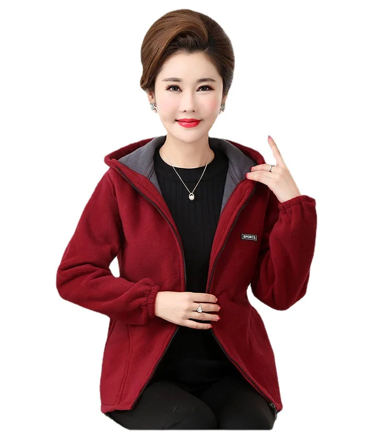 2023 New Autumn Winter Women Fleece Jackets 4XL Casual Overcoat Hooded Collar Warm Zipper Outerwear Mother Coat