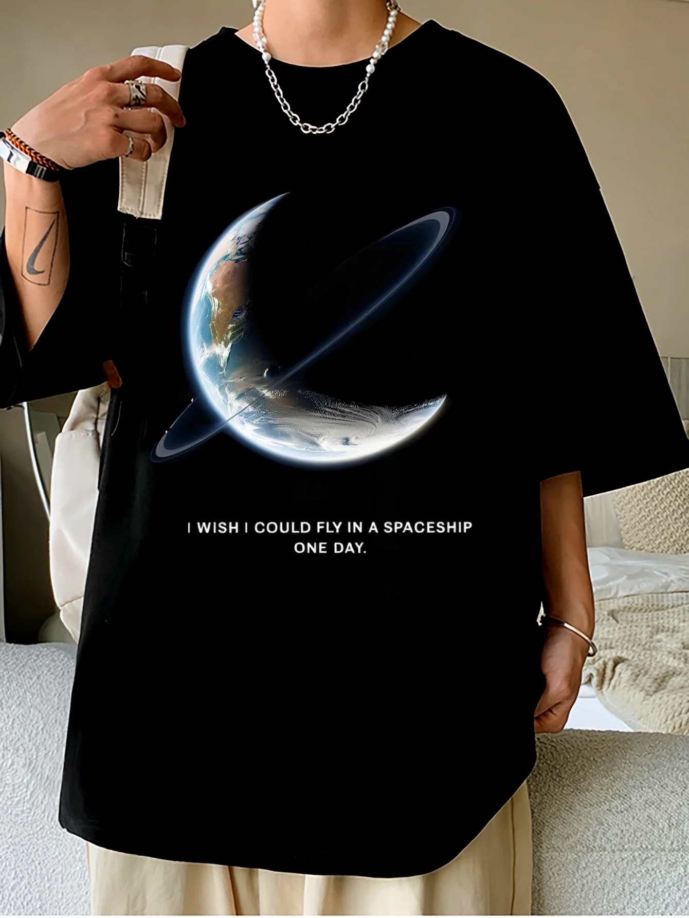 

Мужская футболка «I WISH», повседневный топ с коротким рукавом и круглым вырезом, комфорт, который можно стирать в машине, свободная версия, мягкая ткань