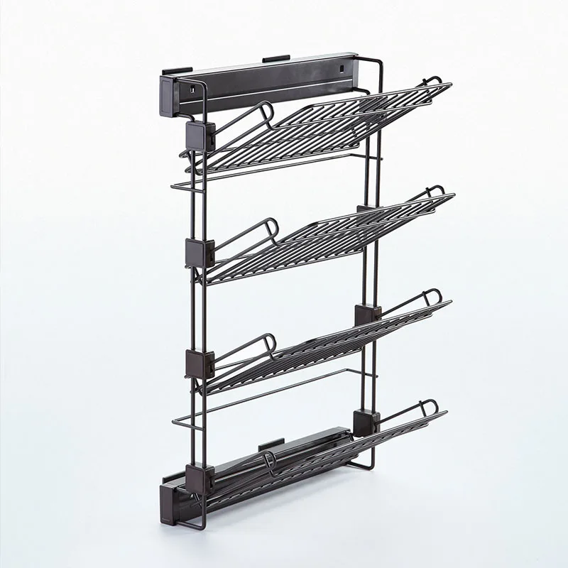 Factory side mounted 4 layers rack wardrobe closet accessories pull-out wire shoe shelf rack unit with soft close slide