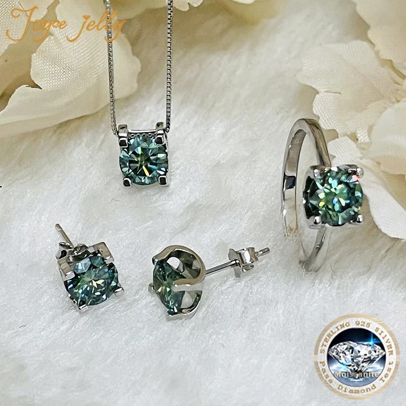 JoyceJelly 1ct D Color VVS Moissanite Jewelry Sets 925 Sterling Silver Earrings Ring Necklace Women's Wedding Three Piece Sets