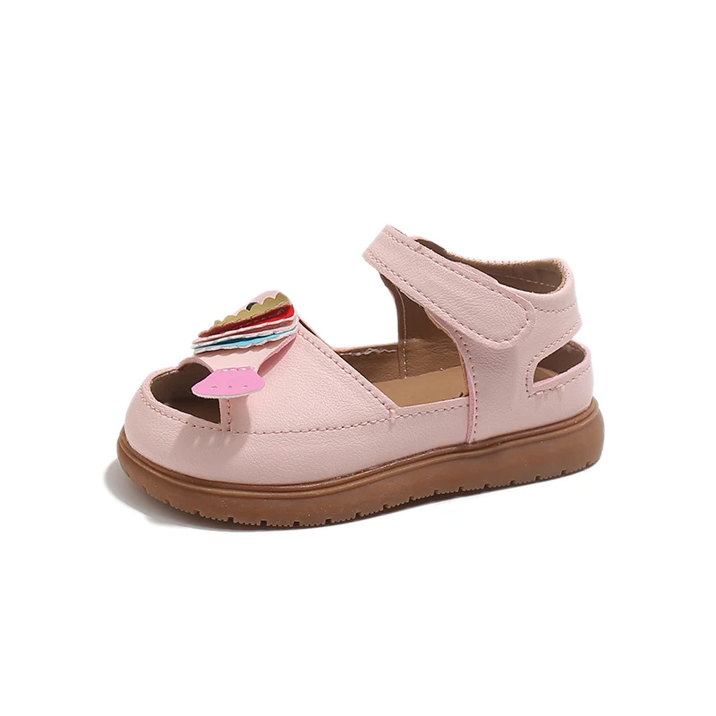 New Summer Kids Sandals For Girls Leather Cuts-out Children Sandals Cute Cat Protect-toe Soft Sole Fashion Toddler Baby Shoes