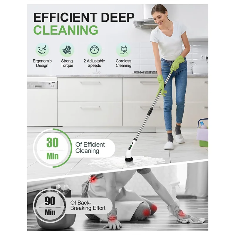 

Электрический вращающийся скруббер A23P, скруббер для душа с 9 насадками, регулируемой удлинительной ручкой