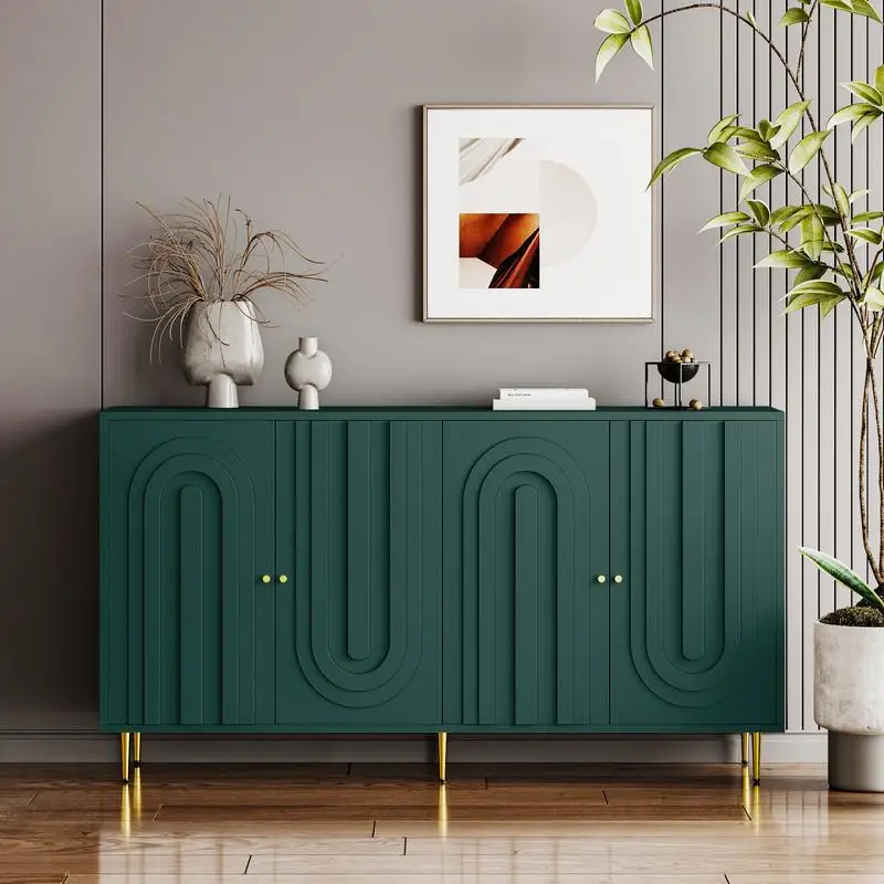 Gabinete de madera lacado verde moderno, aparador de 4 puertas, almacenamiento tipo Buffet para sala de estar, entrada, pasillo, oficina, cocina, comedor
