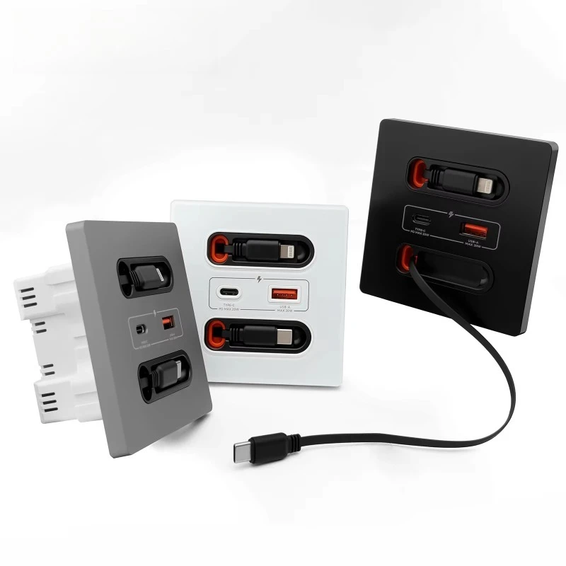 

Universal Smart Socket with Charging Cable 20w Fast Charging USB C Port PC Power Wall Panel, Mobile Phone Charging Type C Socket