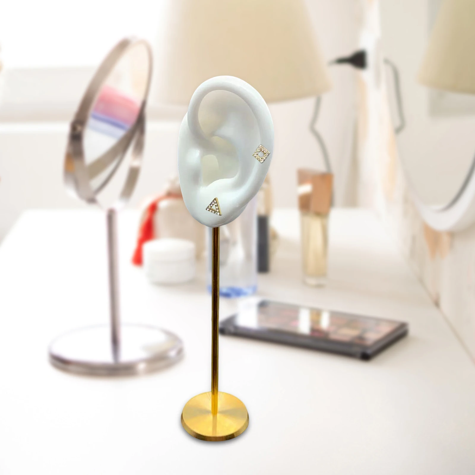 Durable Earring Display Stands Human Ear Model Stud Holder Soft Silicone Round Base Birthday Mannequin Stand Earrings Organizer