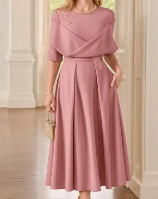 

Women's Dress Summer New Style French Elegant Fashion Personality 3D Flower Decal Cross Design High Waisted Short Sleeved Dress