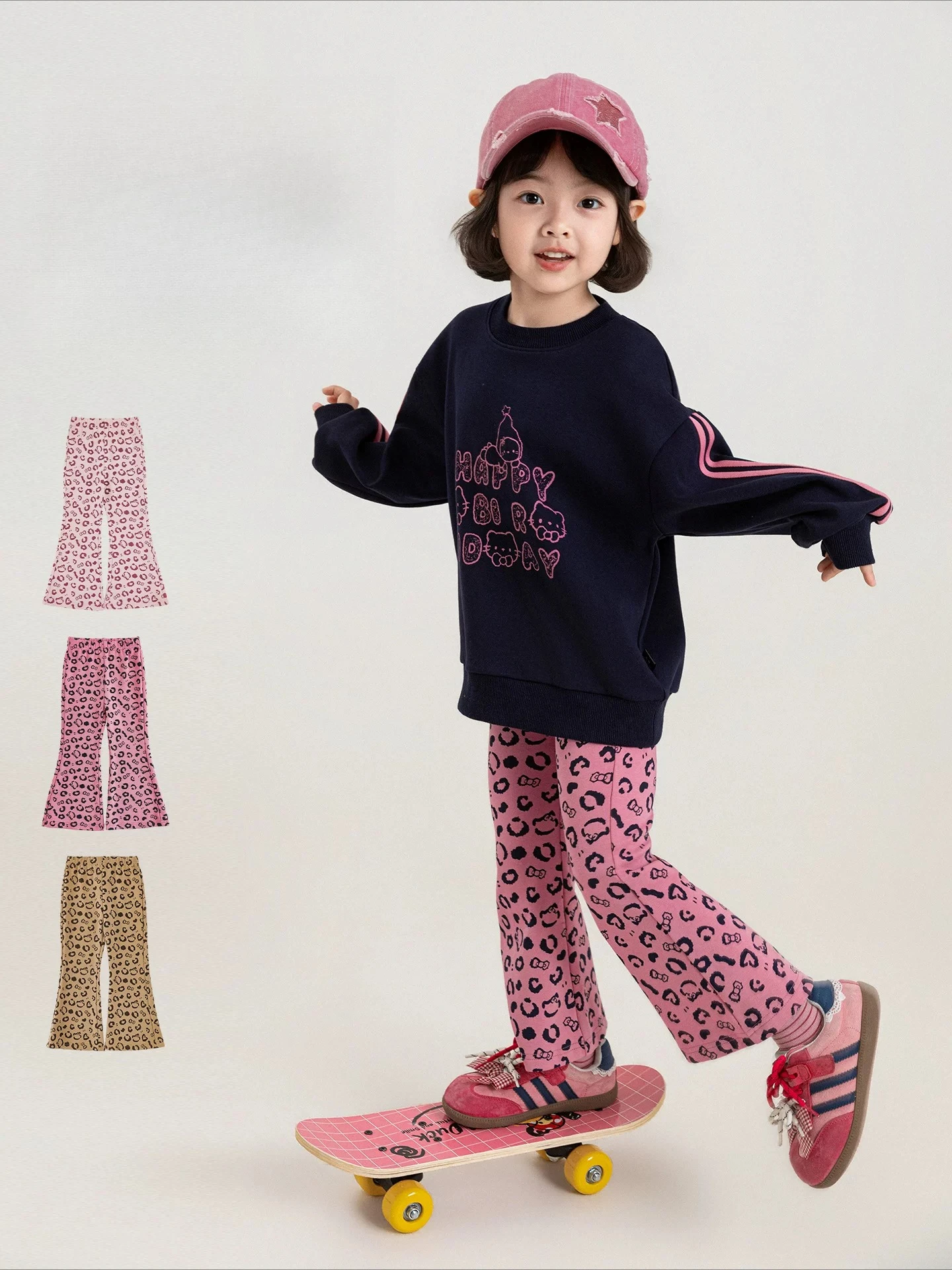 Girls 2026 autumn leopard print flare pants sweet cool antibacterial soft stretch kids trousers 2-10Y