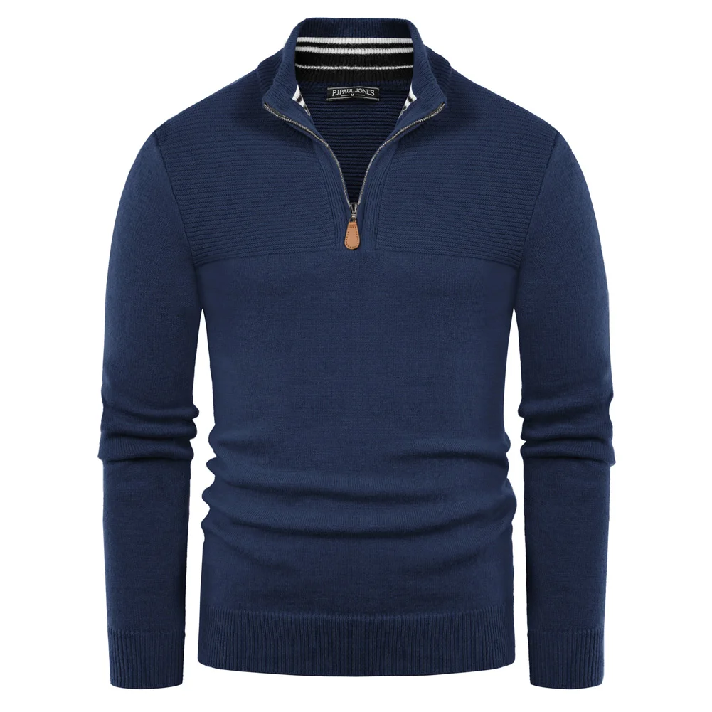 

PJ Men Autumn Winter Stand Collar Sweater Long Sleeve Zip Up Neck Pullover Knitwear High Stretch Comfortable