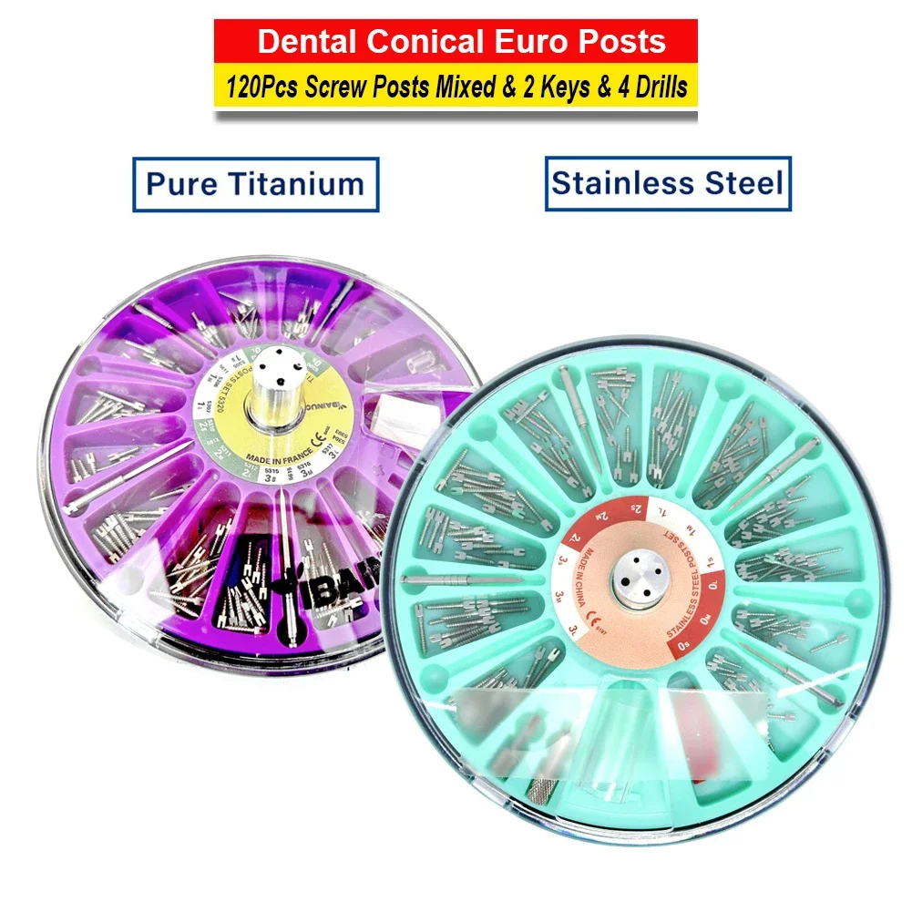 

Dental Screw Post Titanium Root Canal Treatment Implant Core Conical Euro Posts Dentist Teeth Restorative Quartz Glass Materials