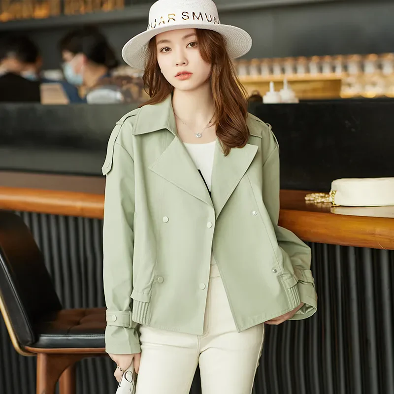 Women's 2025 New Spring Autumn Patchwork Suit Collar Button Pocket Casual Fashion khaki Beige Loose Short Windbreaker Jacket