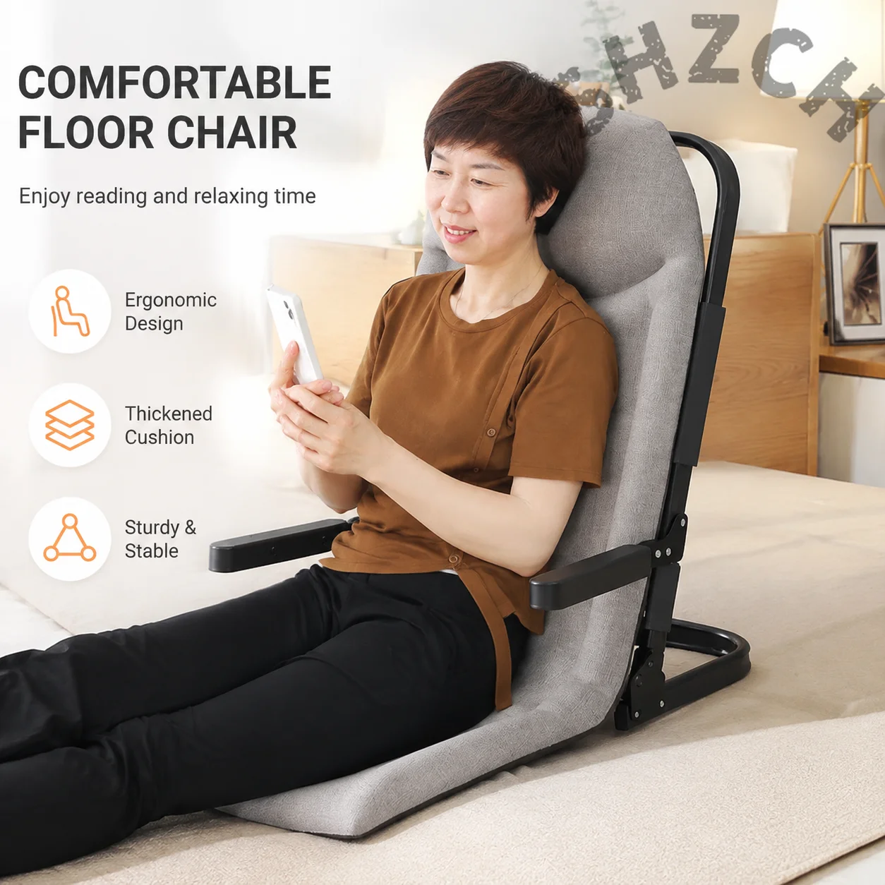 Adjustable Breathable Fabric Backrest Sofa for Elderly & Bedridden Users – Foldable Home Care Seat