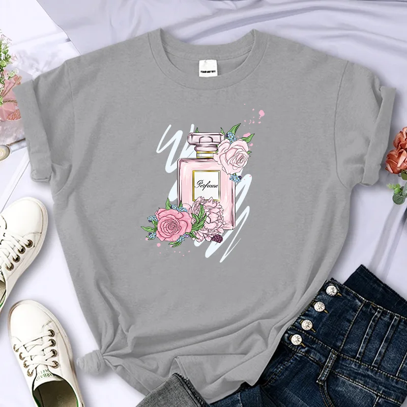 Camiseta con estampado de flores para mujer, camiseta de verano de alta calidad, 100% algodón, informal, de gran tamaño, Y2k, manga con personalidad, cuello redondo