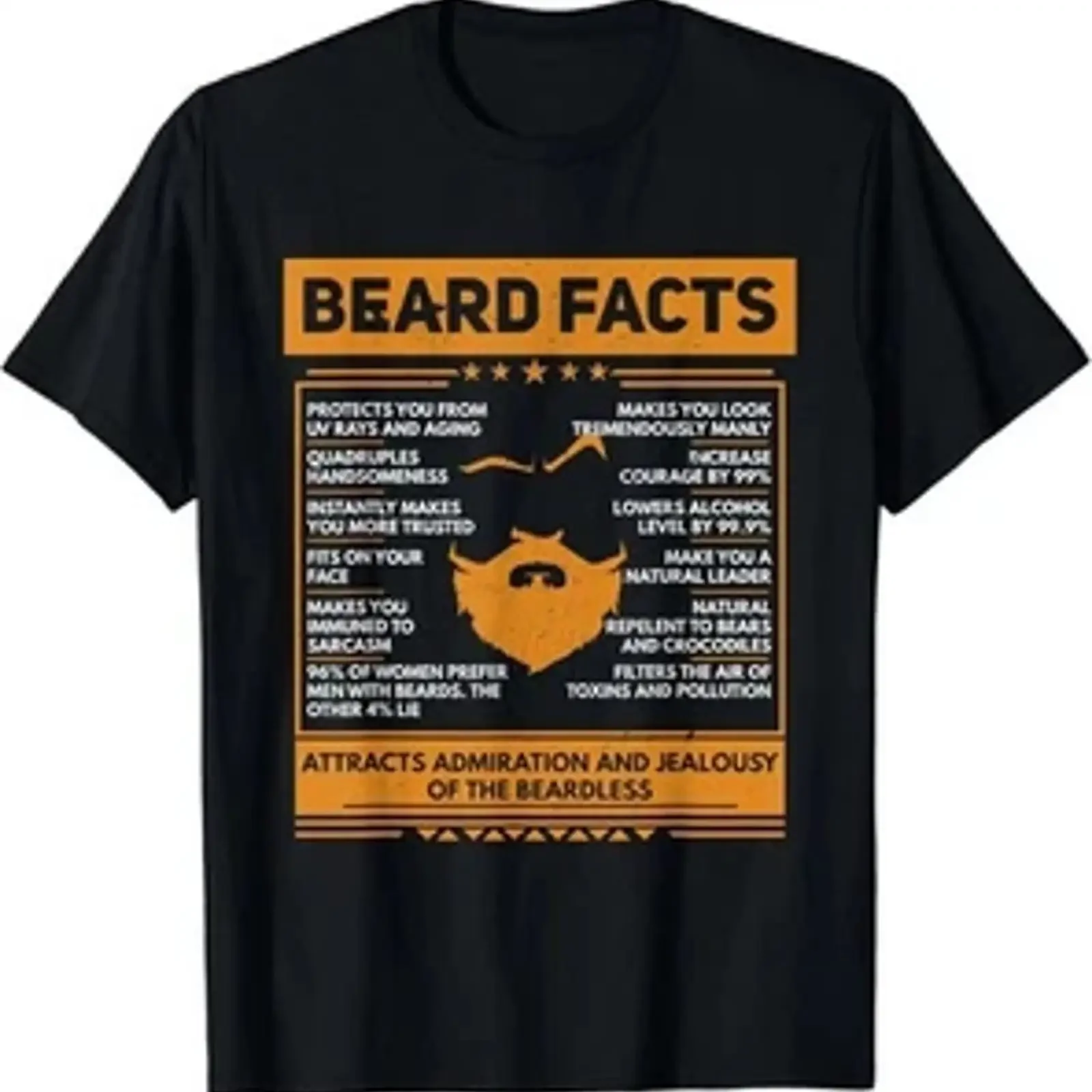 Beard Facts Attracts Admiration Cool Bearded Mens T Shirt vintage Washed Soft Stretched Stylish Versatile Slightly Breathable