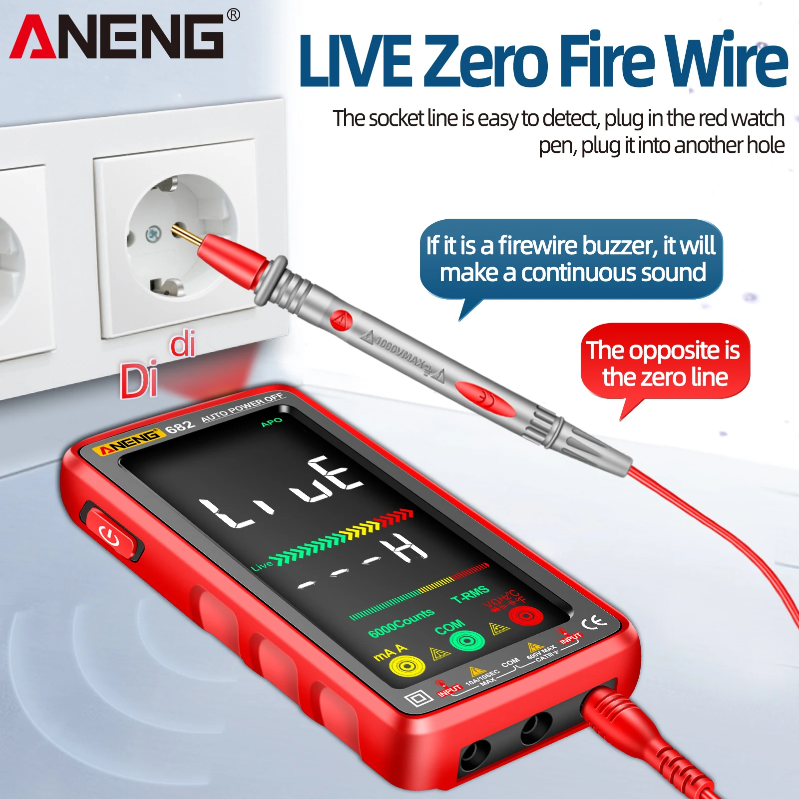 ANENG 682 Smart Multimeter 6000 Counts True RMS, Color Screen Auto Range, Live Zero Wire NCV AC DC Volt Current Auto Off Electri