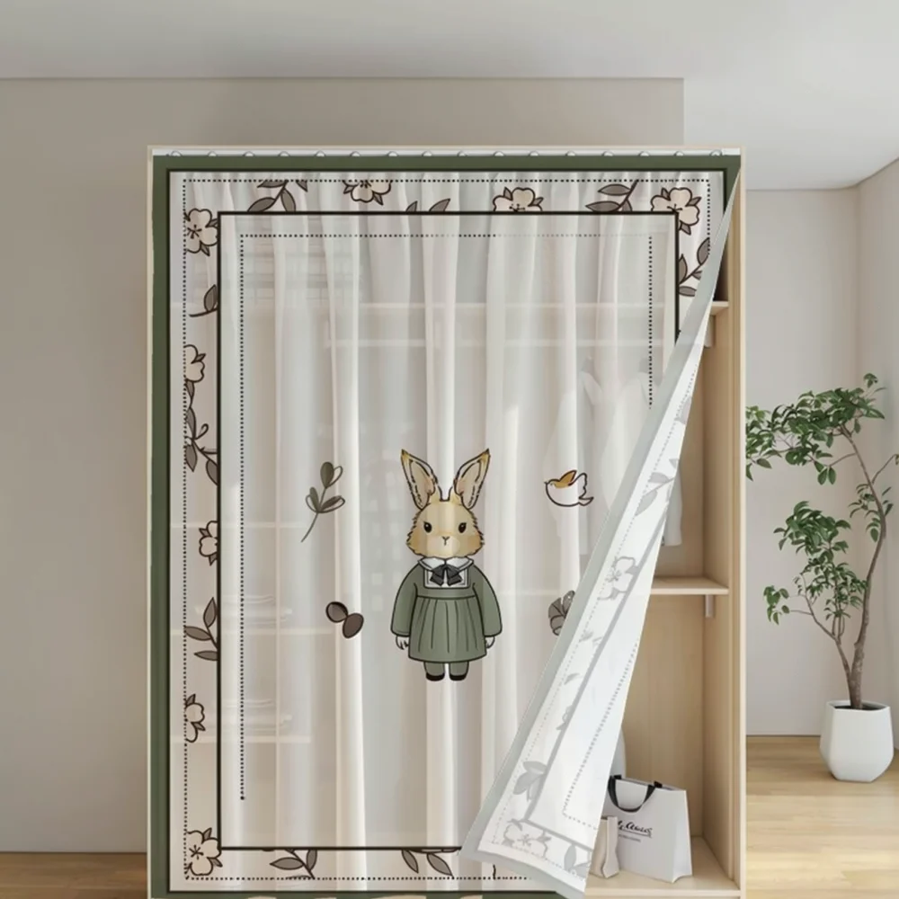 Decorative Cabinet Curtain For Storage Shelf Sliding Track Dustproof Cloth Divider Aesthetic Wardrobe Cover Home Organizer