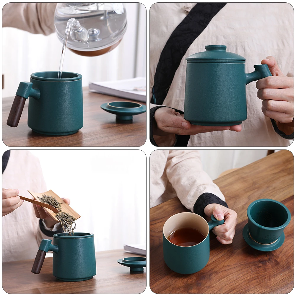 

Ceramic Tea Mug Coffee Cup Infuser Strainer Wood H Retro Style Ceramic Travel Milk Filter Easy Cleaning Use