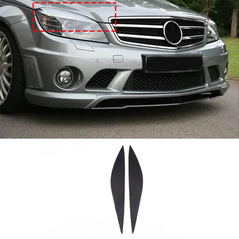 For Mercedes Benz C Class W204 2007-2013 Soft Carbon Fiber Car Headlight Eyebrow Trim Sticker Car Accessories