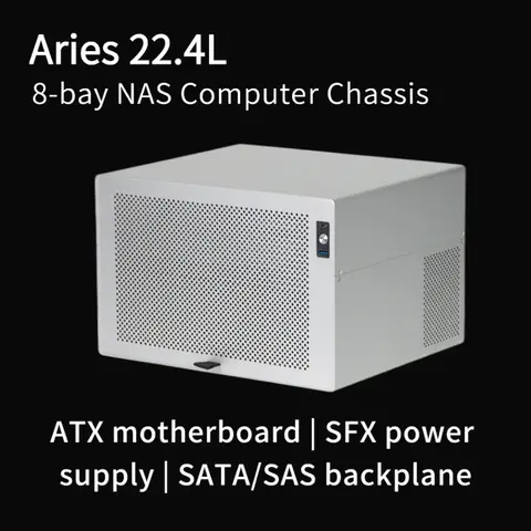 Bilashmart Aries 8-Bay NAS Vertical Chassis, 2mm Anodized Aluminum, ATX Motherboard | SFX Power Supply SATA/SAS Backplane