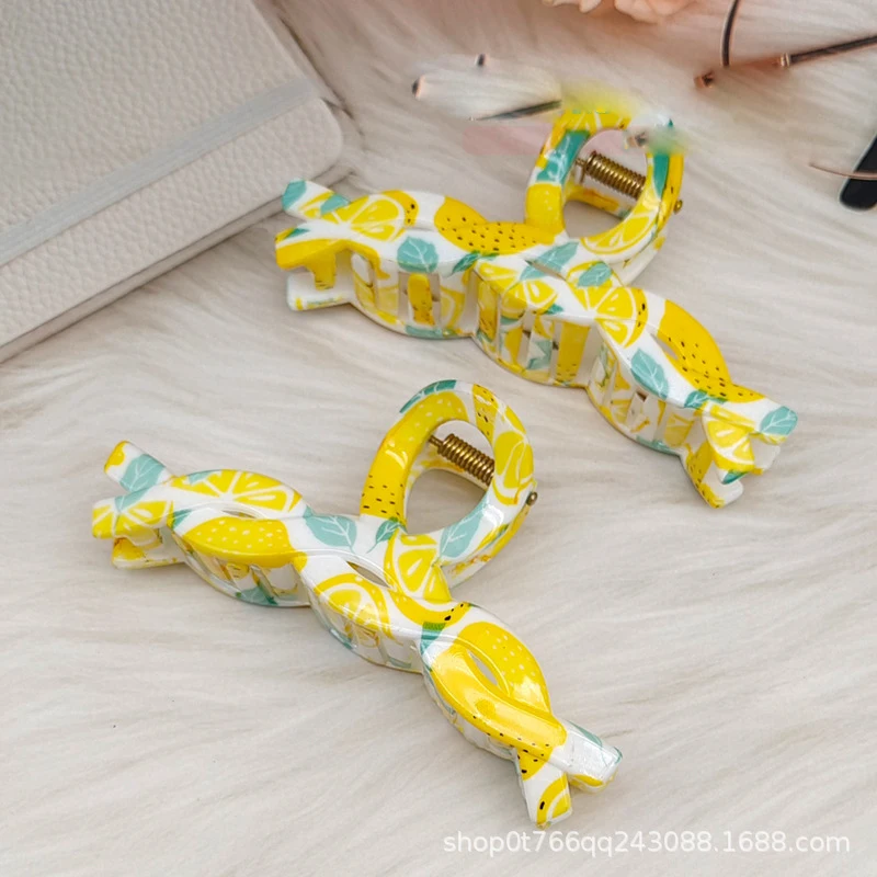 New Lovely Yellow Lemon Big Geometry Hair Clip For Women Korean Fruit Ponytail Barrette Hairpin Hair Claw Summer Accessories