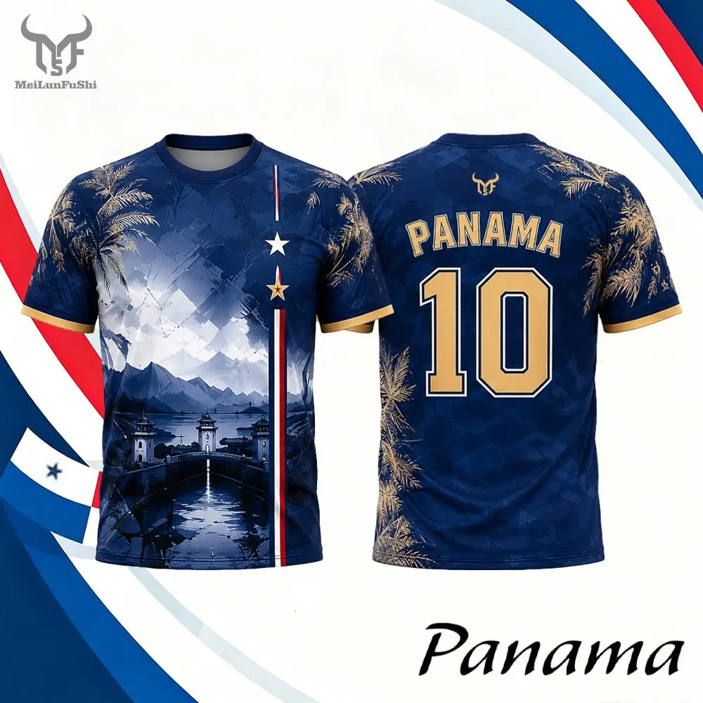 

2026 New Panama Flag Print Jersey T-shirt Men Quick Dry And Breathable Sports Soccer Tee Men's And Women's Casual O-neck Tops