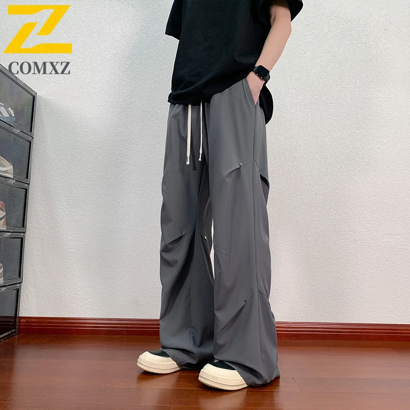 Trendy Men's Sports Pants 2025 Summer New Ice Silk Breathable Street Hip-hop Style Cropped Pants Fashionable Thin Men's Clothing
