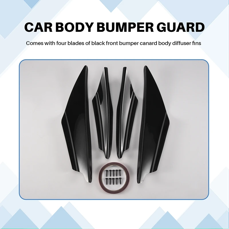 4Pcs Front Bumper Canards Splitter Body Diffuser Fins Body Spoiler Canard Universal Fit For Any Car